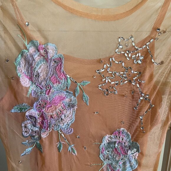 BNWT ASOS DESIGN mesh overlay embroidered florals (6) shimmer orange - Picture 1 of 8